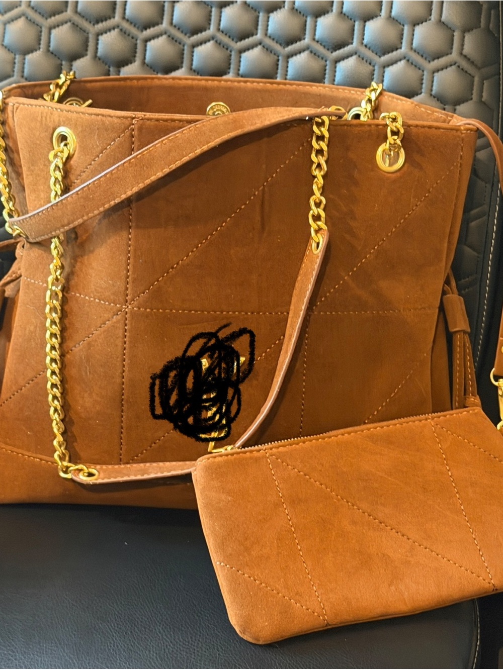 Women’s Suede Tote Bag with Gold Chain -